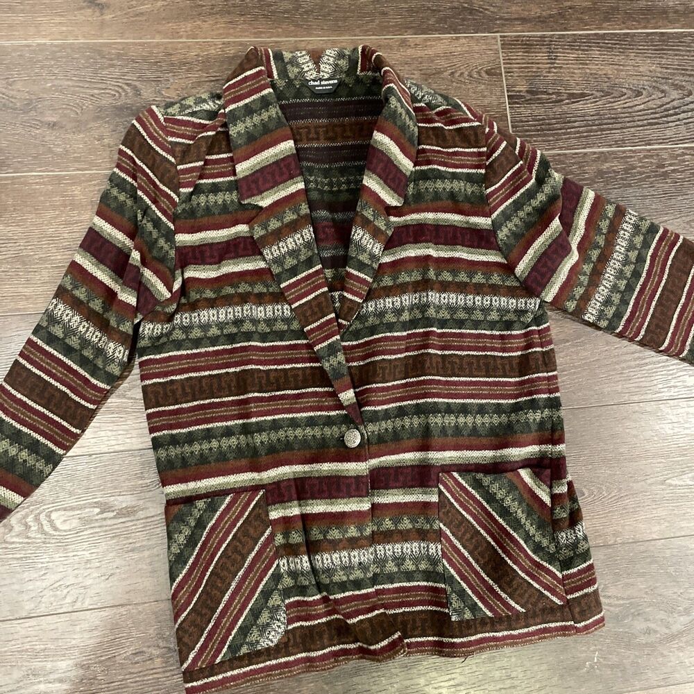 VTG Chad Stevens Southwestern Blazer Shacket w Shoulder Pads; Womens Large